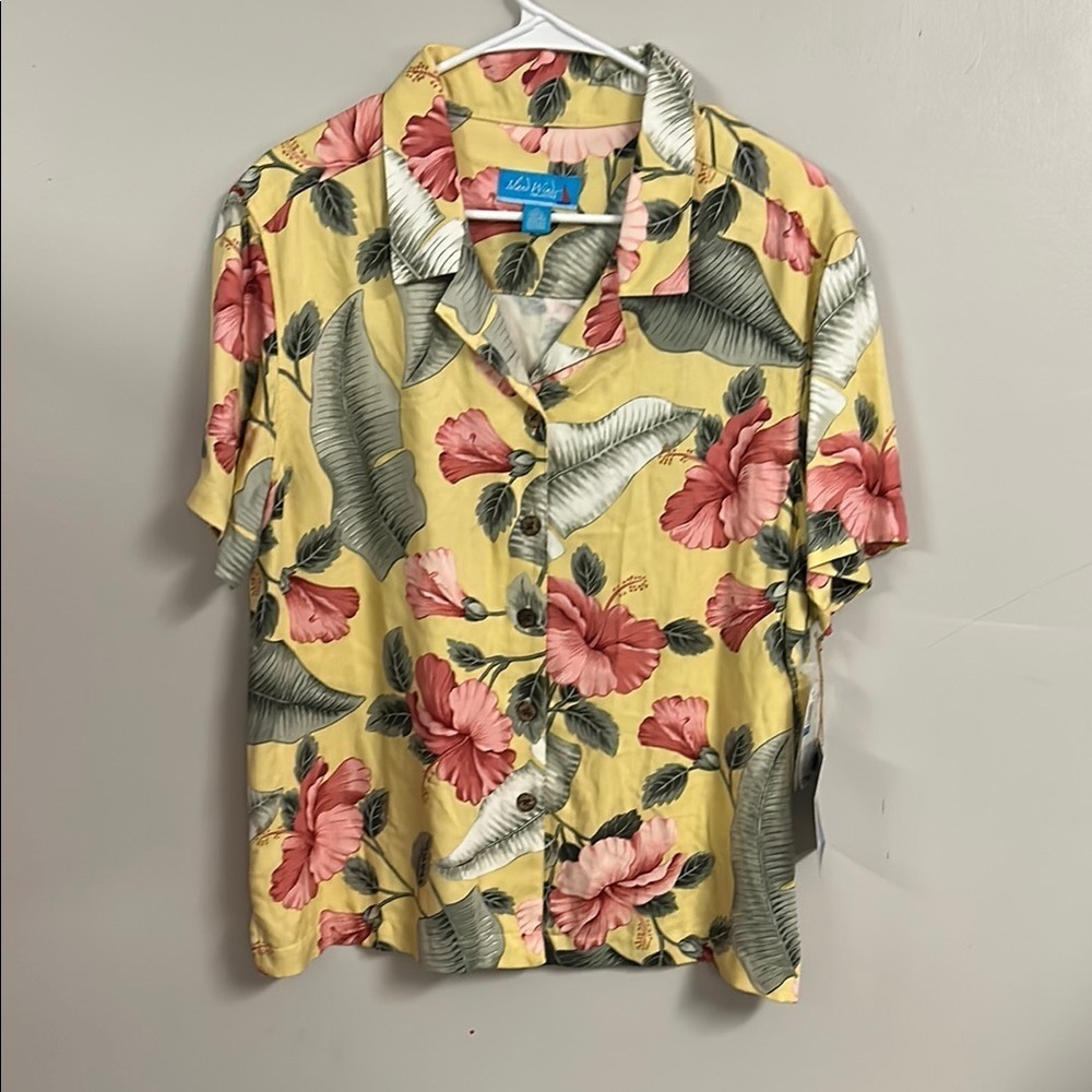 Island Escape Yellow and Pink Floral Button Down Shirt